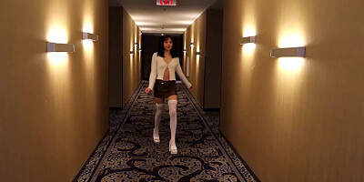 Adorable petite brunette is getting banged in a hotel room