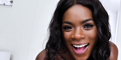 White guy enjoys the way black GF worships his stiff cock