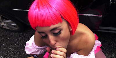 A sexy girl is getting penetrated by the car while outdoors