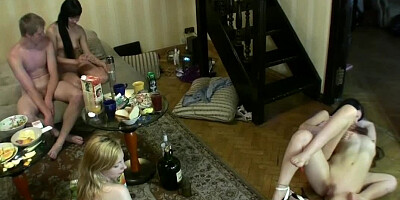 Sexy lesbians are with the men and they are making a hot orgy