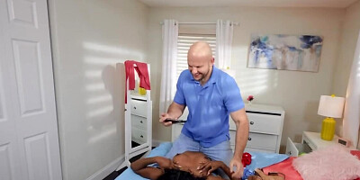 Lecherous Ebony chick is always glad to take penis in her hole