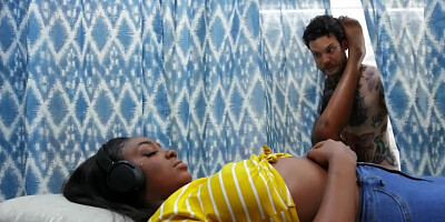 Tattooed man cheats on girlfriend with the black and white nurses