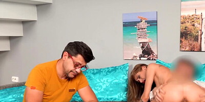 Tiffany Tatum is fucking right next to her nerdy boyfriend