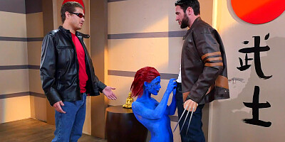 Mystic gets her face covered with cum of her X-men pals