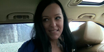 Great blowjob done by a dark-haired babe to her man in his car