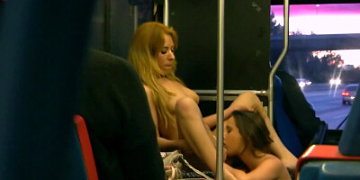 Public lesbian sex on the bus with pretty girlfriends