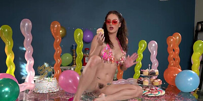 Lovely brunette Maddy May celebrating her birthday