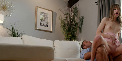 Tiny teeny girl getting fucked by a big bad cock on a couch