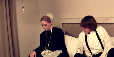 Blonde housemaid blows a horny guy and gives him some pussy