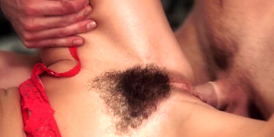 A bimbo with hair on her pussy gets a cock in her wet cunt