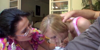 Now girl can make husband happy as stepmother shows blowjob