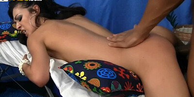 Sexy brunette is getting her tight body massaged and she is cumshot