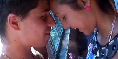 Indian amateur lass gently blows lad's rod on the railways