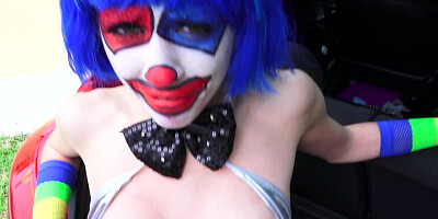 Blonde with a mask on her face is getting fucked on the side of the road