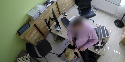 Loan shark blackmails comely blonde into quick sex in office