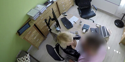 Loan shark blackmails comely blonde into quick sex in office