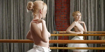 Blonde ballerina Alexis Wilson is touching her wet shaved pussy