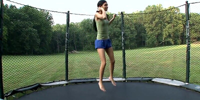 Slender doll is on the trampoline when she cums