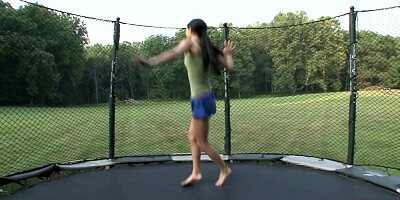 Slender doll is on the trampoline when she cums