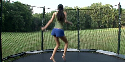 Slender doll is on the trampoline when she cums
