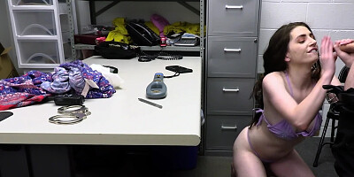 Brunette shoplifter Aria Carson fucked by security officer