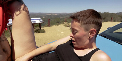 A short haired athletic babe is getting penetrated on the car