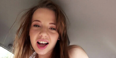 Camera films chick sucking and riding on driver's cock