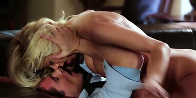 After 69 oral sex, blonde mounts on a massive shaft for some riding