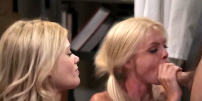 Big boobed blondes get fucked in a threesome