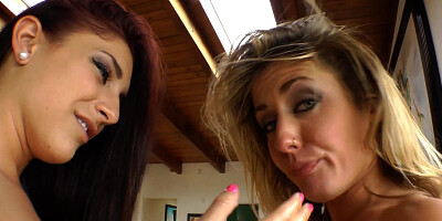 Two messy girls are licking each other and drooling all over