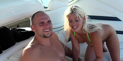 Two women are in a boat with a dude, doing a lot of anal sex