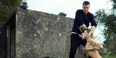 Slutty blonde chick is having foursome sex outdoors