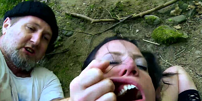 Porn starlet Angela Steel gets fucked in the forest