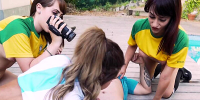 Football coach seduced outdoors by four insatiable players