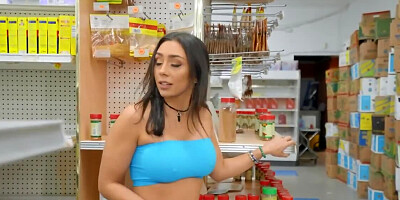 Luscious ladies have threesome fun in a supermarket