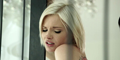 A lovely pale blonde is getting some dark meat inside her cunt