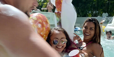 Crazy pool party turns into threesome sex in the shower room