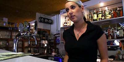For cash Euro bartender sucks customer's dick and not only