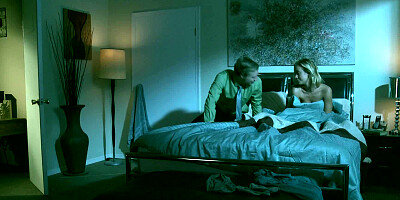 Well-rounded blonde is making love with her husband in the bed