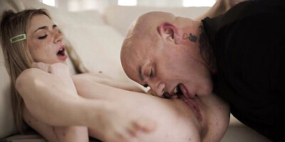 Blonde teen Demi Hawks feels a long penis in her wet shaved pussy