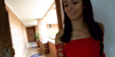 Pleasing model at blowjob action