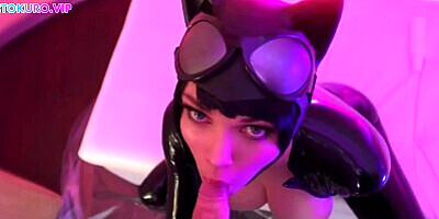 Latex Catwoman gets her pussy drilled by Octokuro