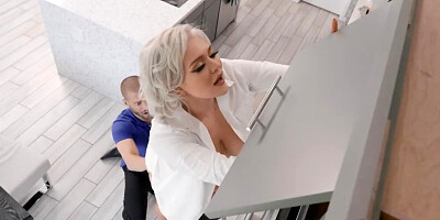 Curvy blonde with big juicy tits tempts neighbor into affair