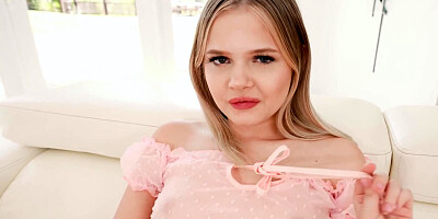 Petite teen girl Coco Lovelock is playing with her cherry
