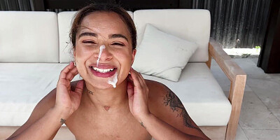 Petite Latina ends intense anal with a sticky facial