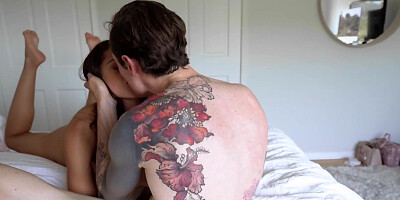 Inked guy fucks skinny girlfriend and also uses vibrator