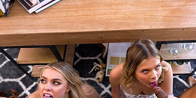 Two blondes and two big-dicked guys fucking in foursome