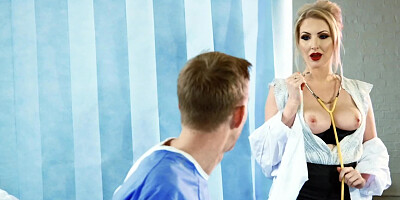 Patient's cock is so huge that lustful doctor takes care of it