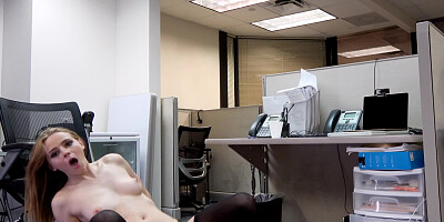 A blonde gets it on with the coworker in the office on the floor