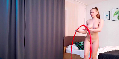 Lovely blonde teen girl is working out fully naked